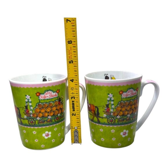 2013 Käfer Oktoberfest Mug Set Of 2 4.5" Green Pink Design Ladybug Floral Horse - Picture 6 of 9